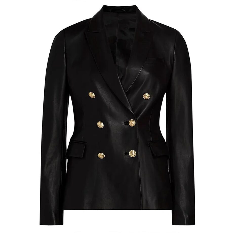 Charity Lawson Double Breasted Leather Jacket