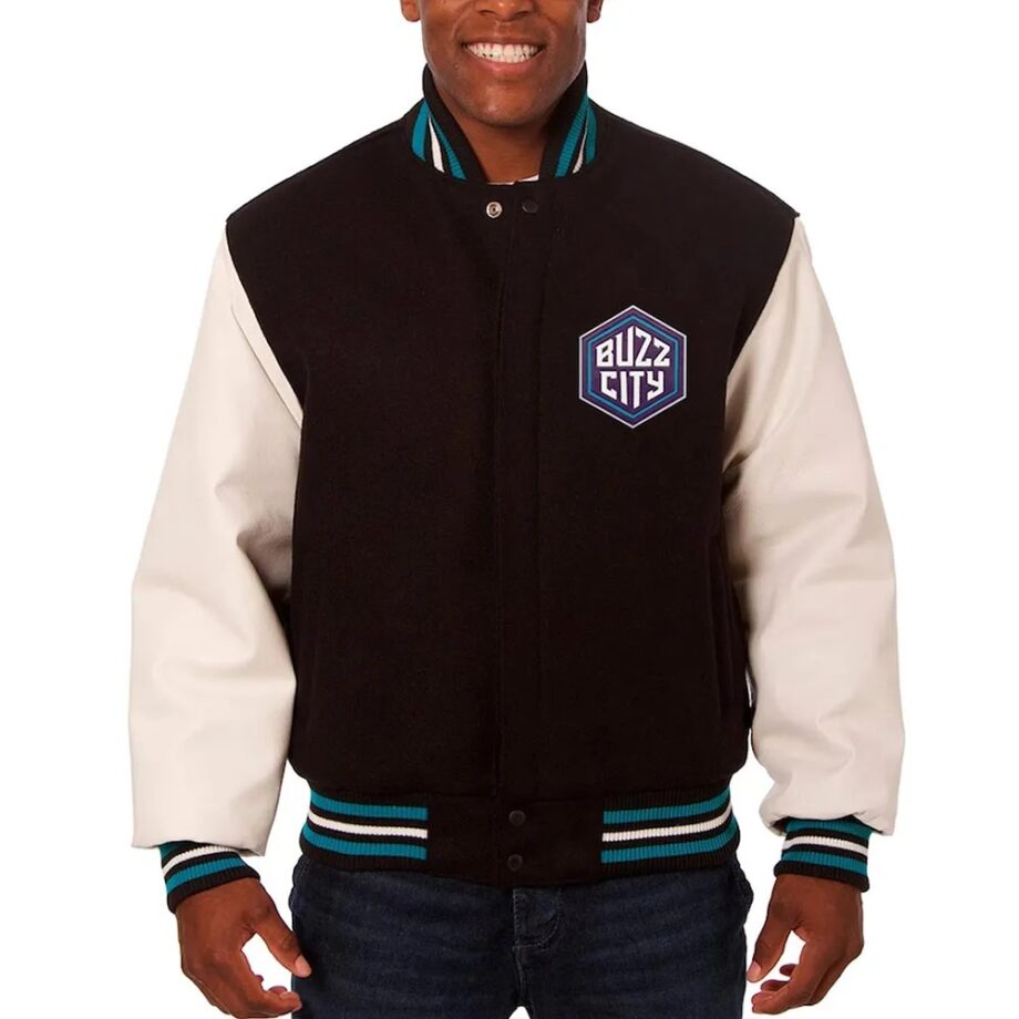 Charlotte Hornets Black and White Varsity Jacket