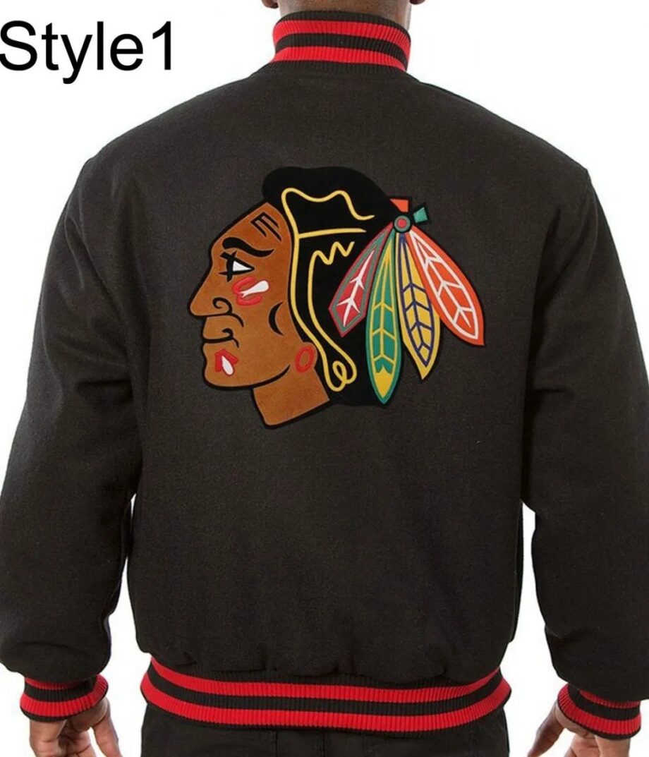 Varsity Chicago Blackhawks Black Wool Jacket