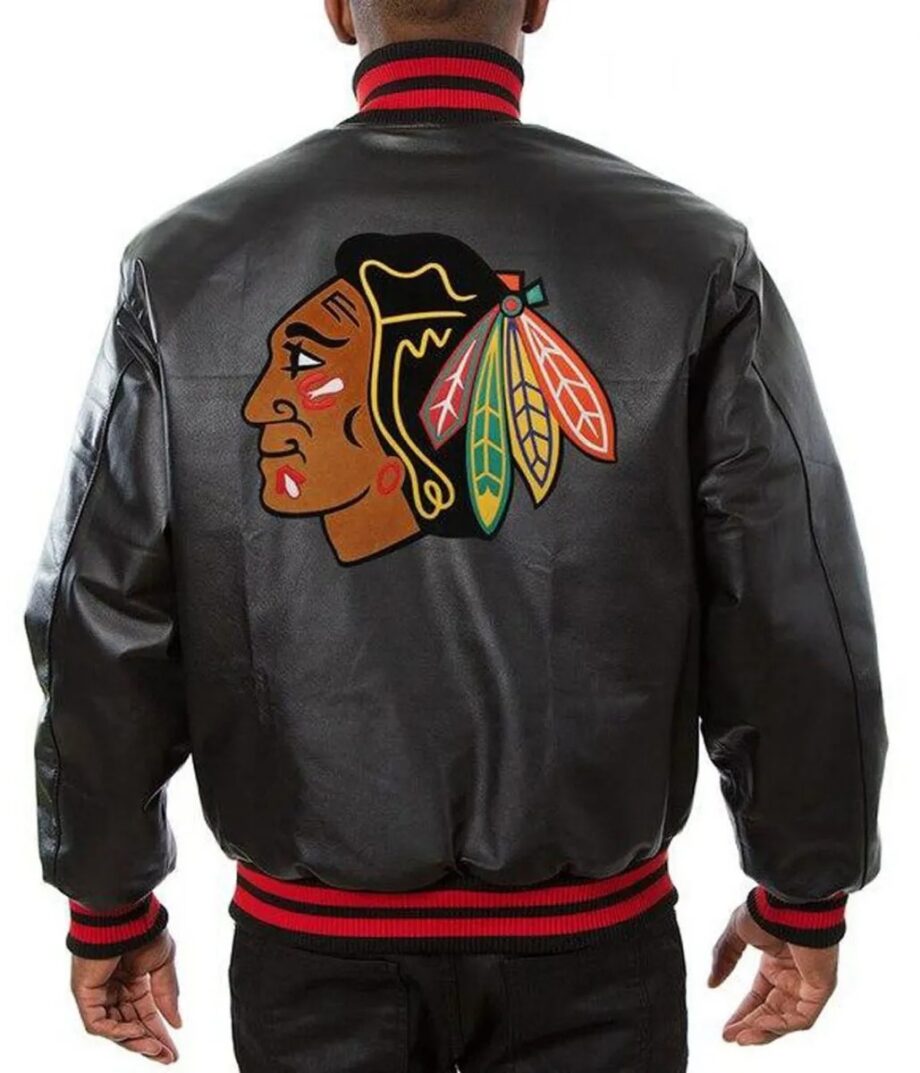 Chicago Blackhawks Black Leather Varsity Jacket