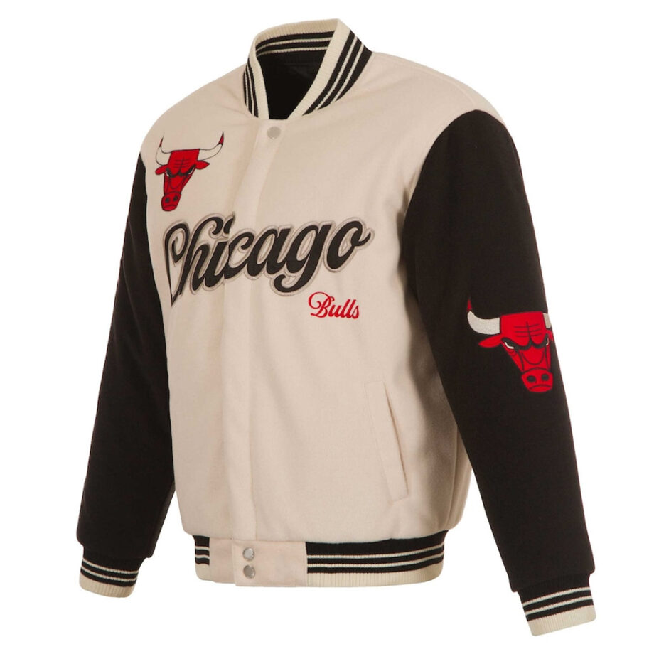 Chicago Bulls Cream & Black Varsity Jacket