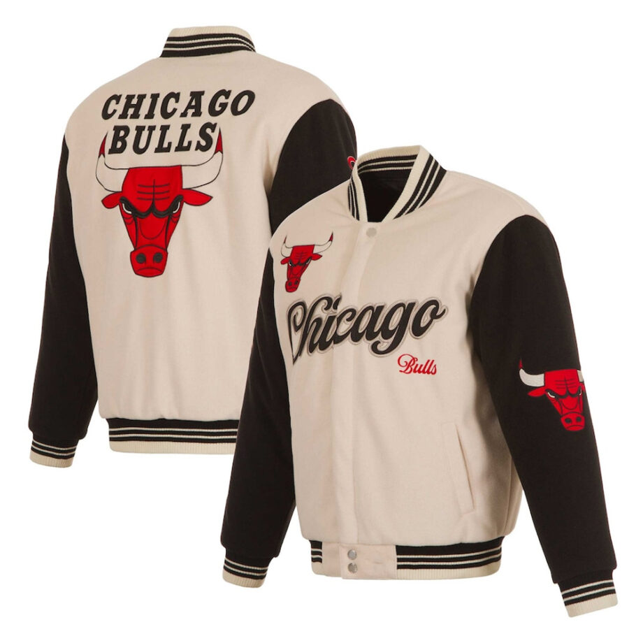 Chicago Bulls Cream & Black Varsity Jacket