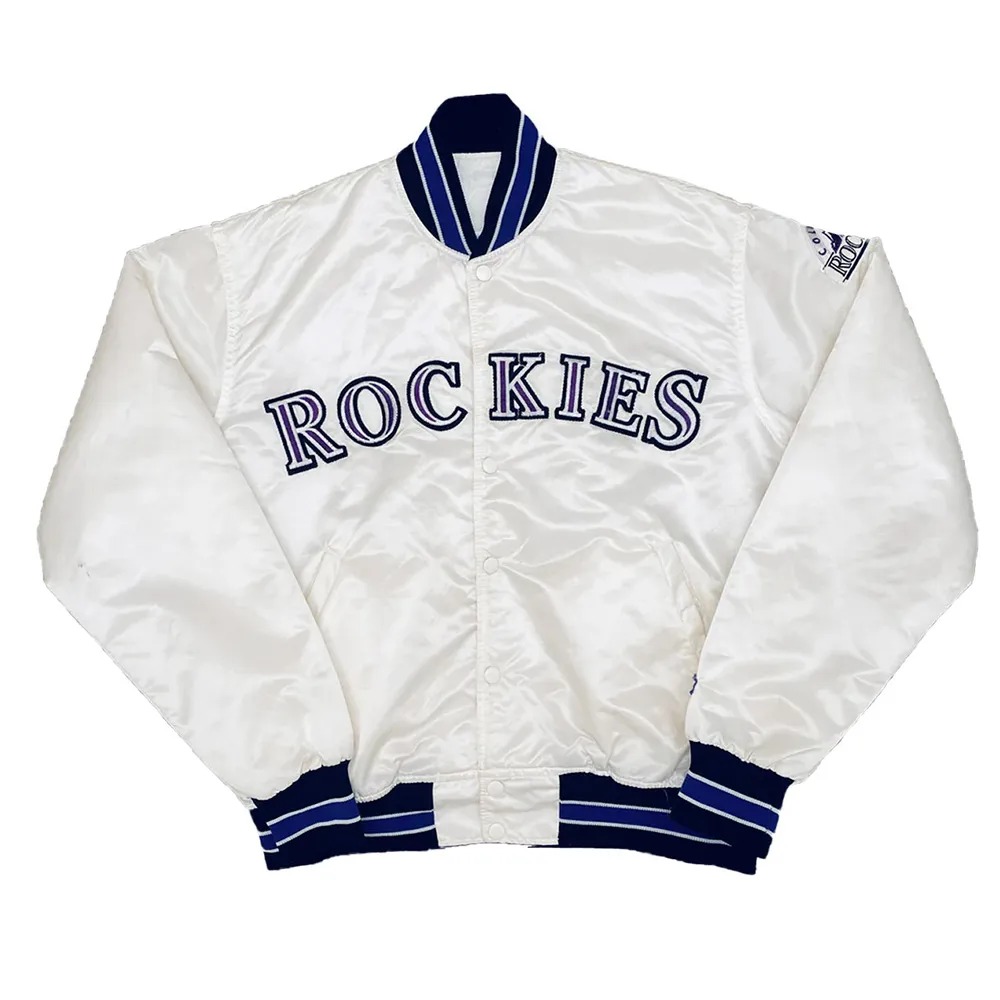 Vintage 1990s Colorado Rockies White Satin Jacket
