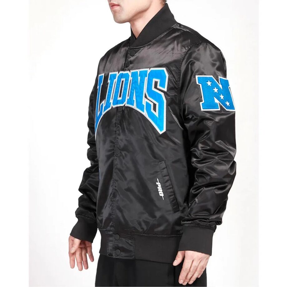 Detroit Lions Crest Emblem Black Satin Jacket