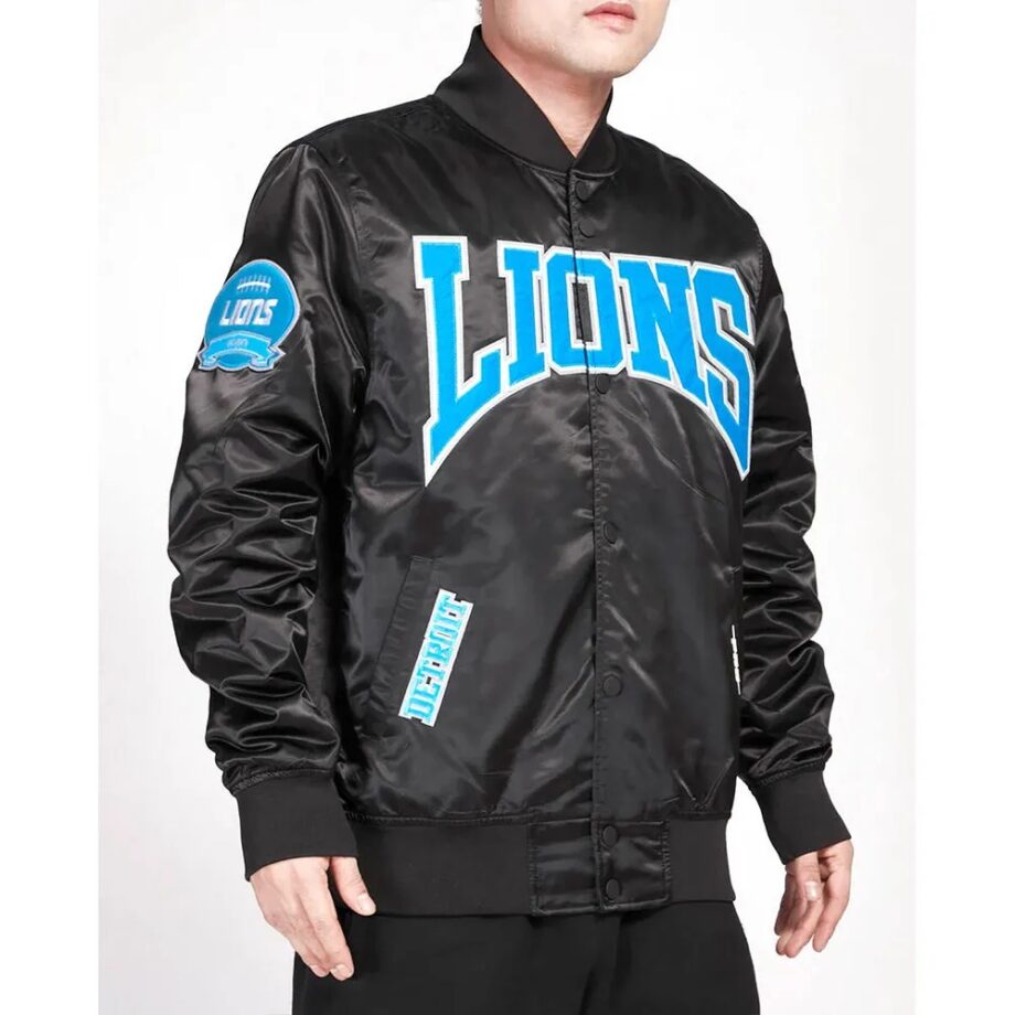 Detroit Lions Crest Emblem Black Satin Jacket
