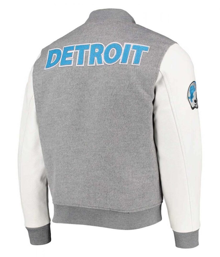 Varsity Detroit Lions Grey and White Jacket
