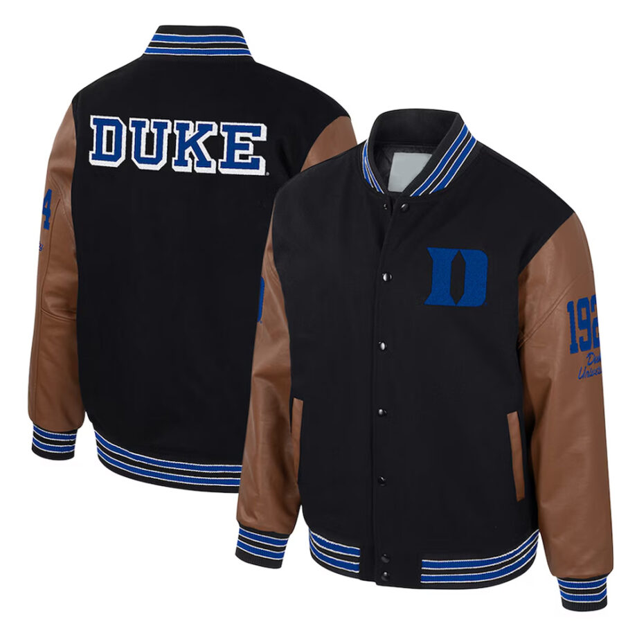 Duke Blue Devils Black & Brown Letterman Jacket