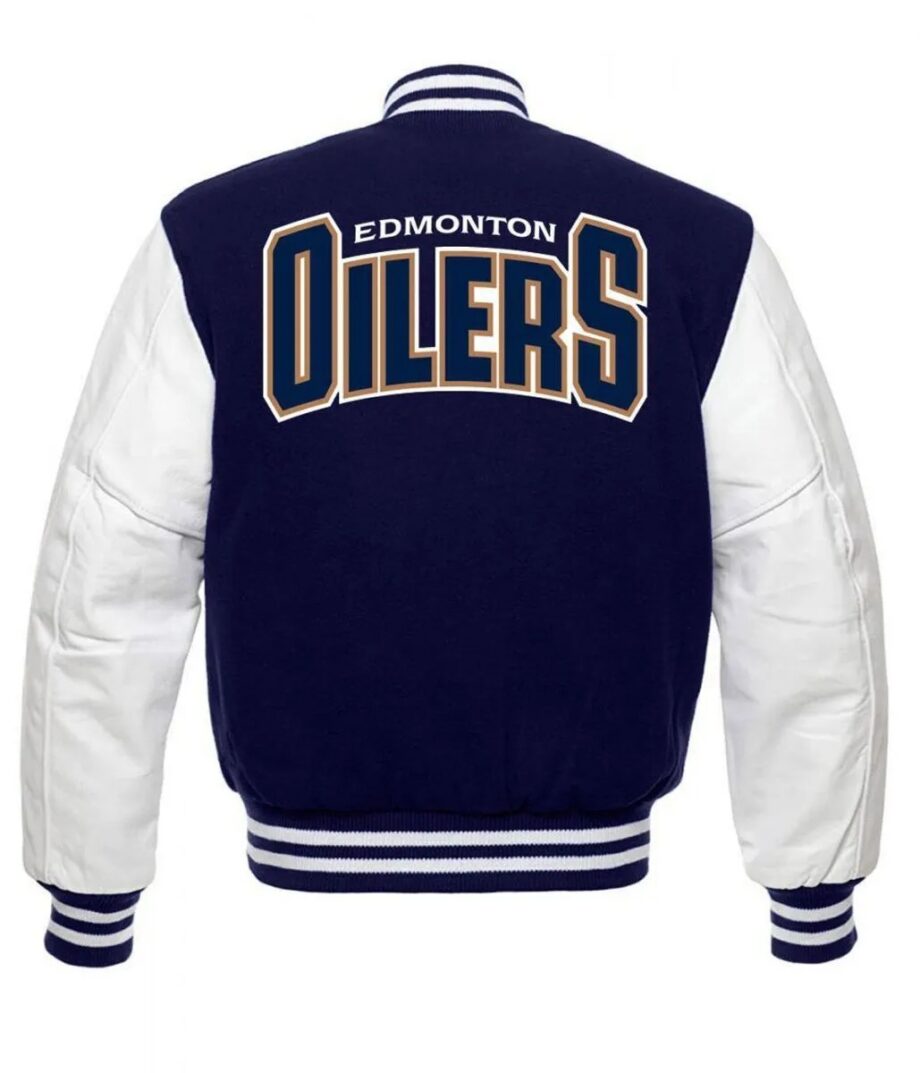 Edmonton Oilers Blue and White Letterman Jacket