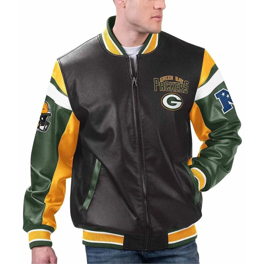 Green Bay Packers Black Varsity Leather Jacket