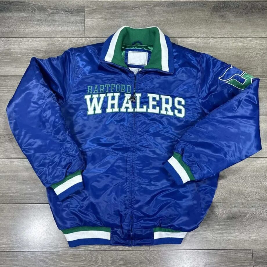 Hartford Whalers Blue Full-Zip Satin Jacket