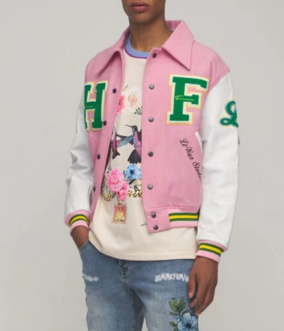 HF Homme Femme Pink Letterman Jacket