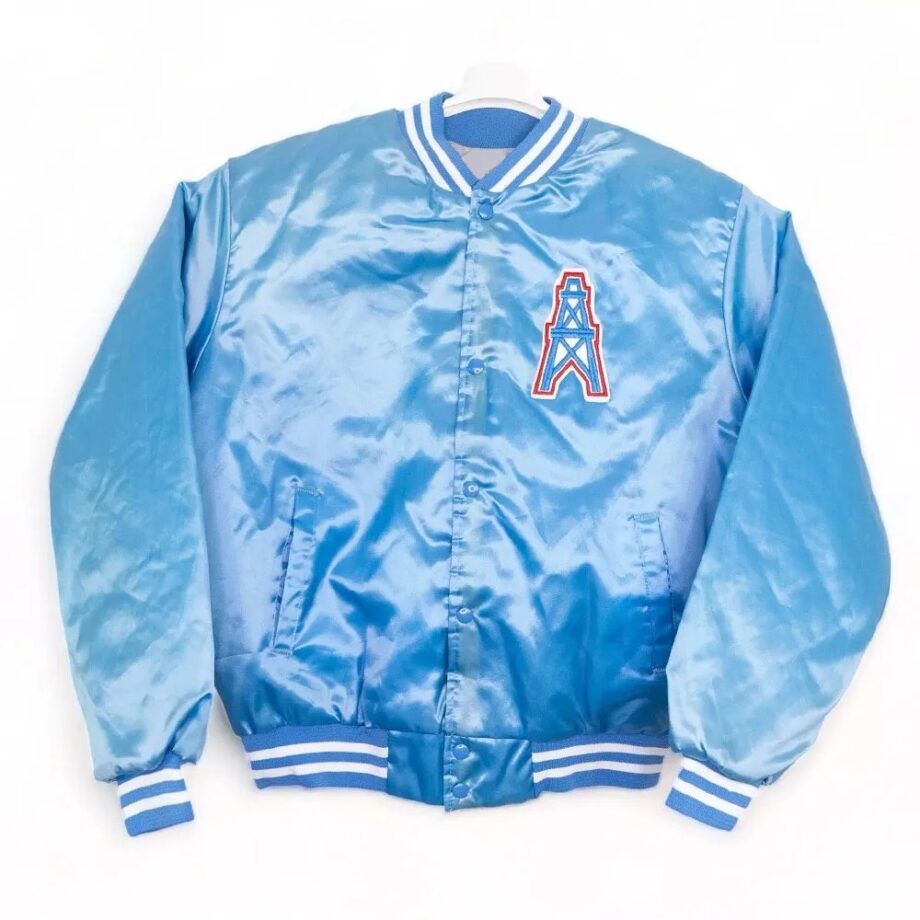Vintage Houston Oilers 80s Light Blue Satin Jacket