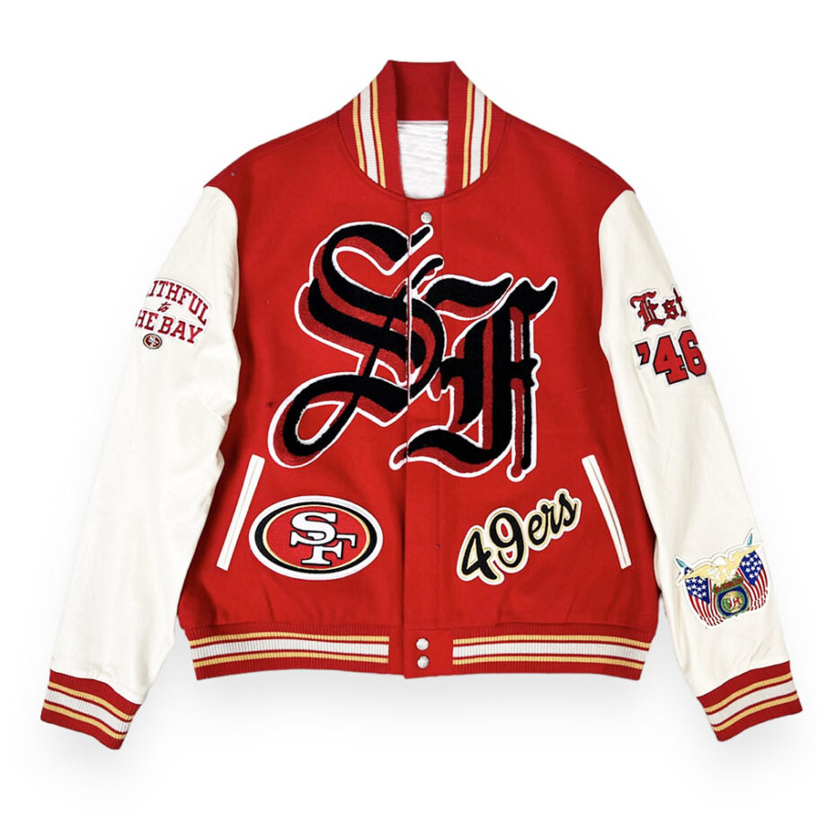 JH San Francisco 49ers Red & Off-White Varsity Jacket