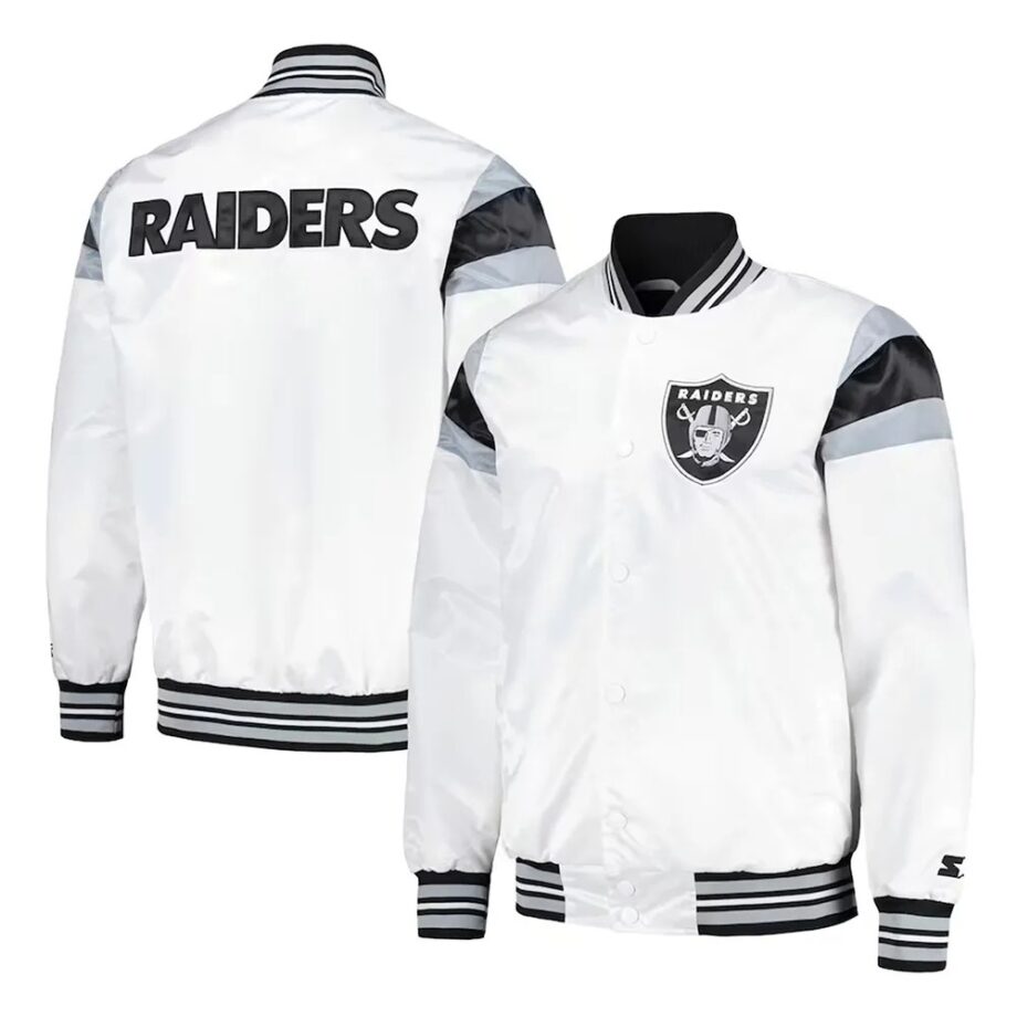 Las Vegas Raiders Midweight White Satin Jacket