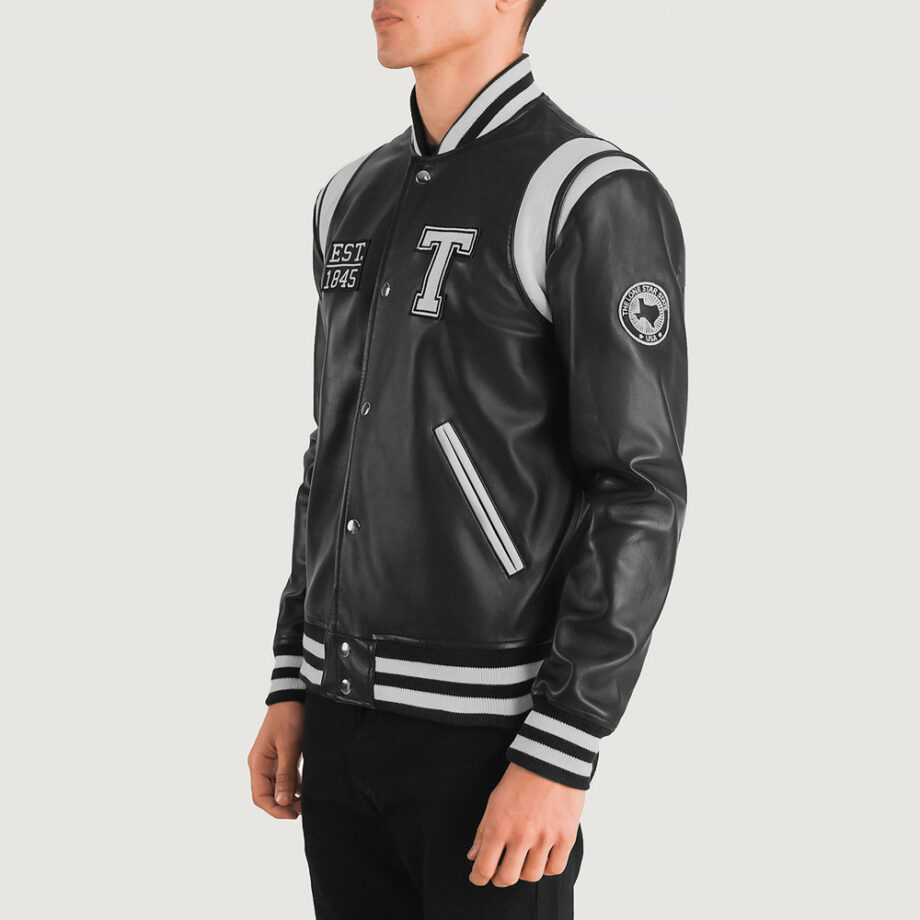 Liberte Texas Black Leather Varsity Jacket