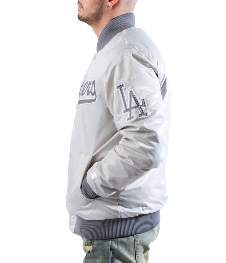 LA Dodgers Silver Satin Bomber Jacket