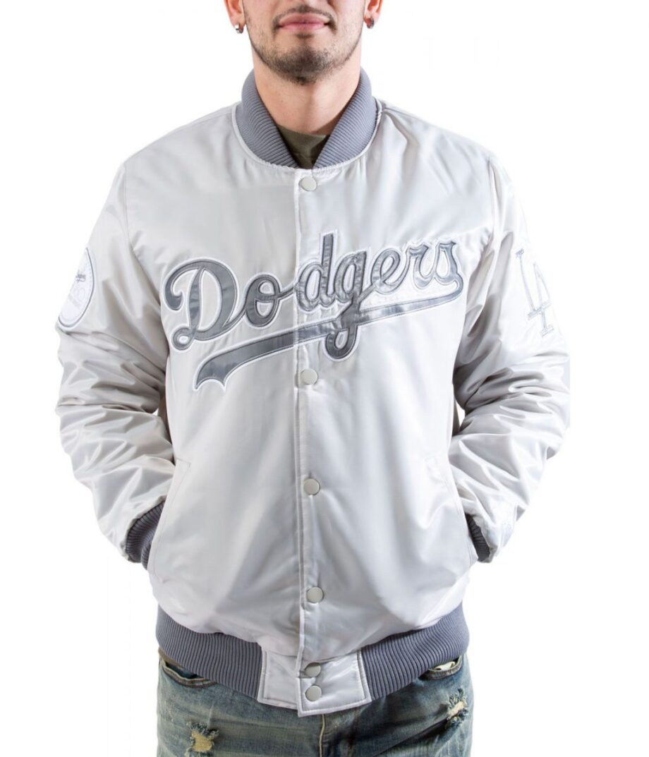 LA Dodgers Silver Satin Bomber Jacket