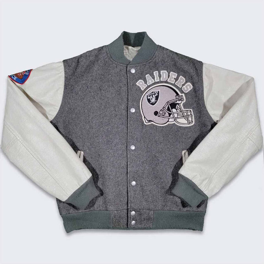 LA Raiders Varsity Gray and Cream Jacket