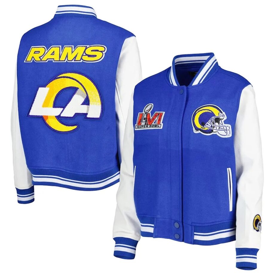 LA Rams Mash Up Royal and White Varsity Jacket