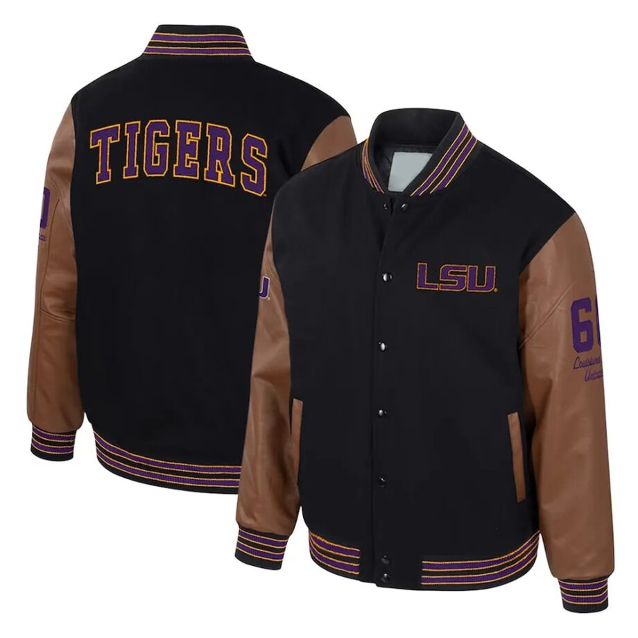 LSU Tigers Black and Brown Letterman Jacket