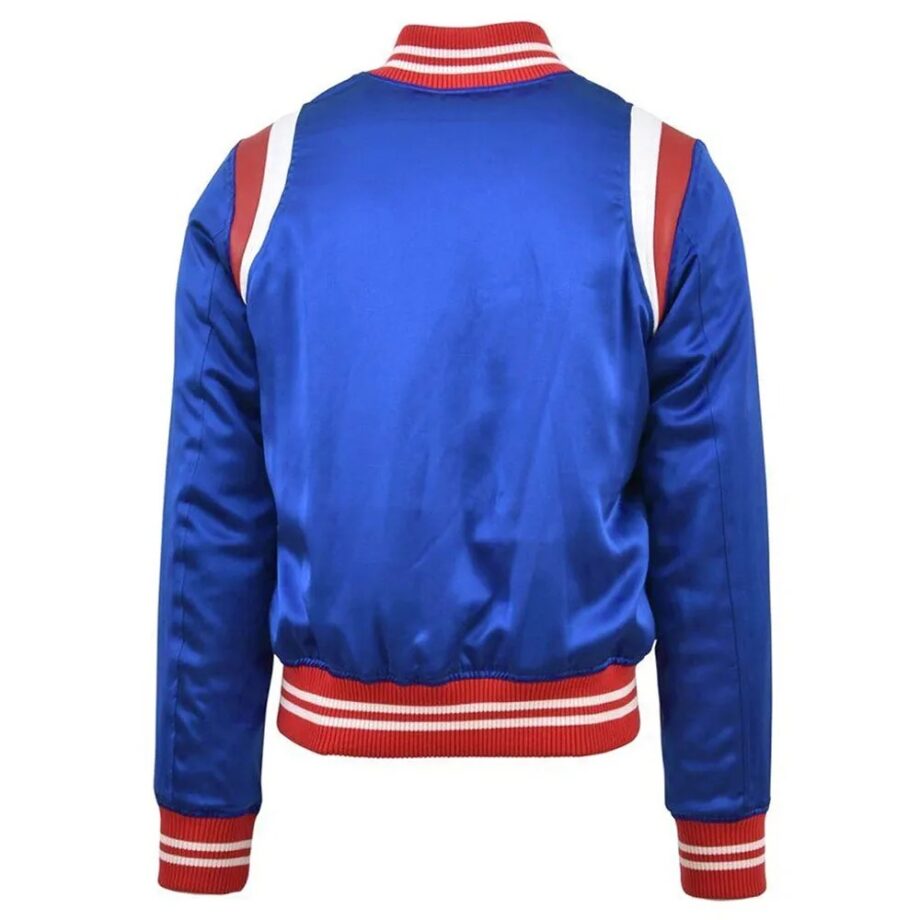 Melania Trump Leather-Trimmed Bomber Blue Jacket