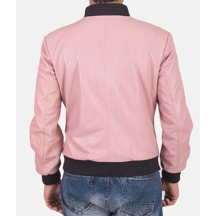 Mens Pink Leather Bomber Jacket