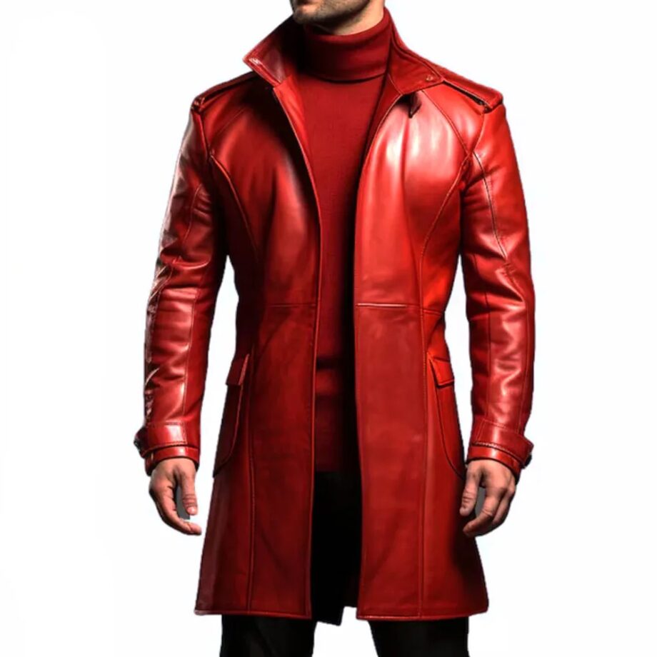 Mens Red Real Leather Coat