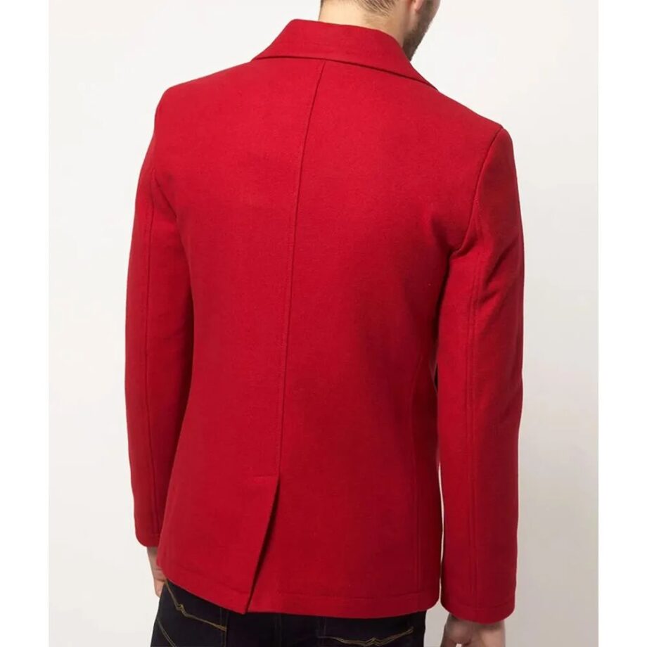 Men Red Wool Peacoat