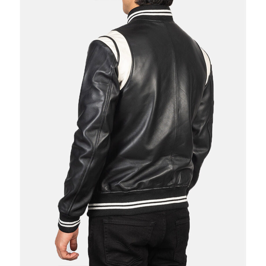 Men Varsity Teddy Black Leather Jacket