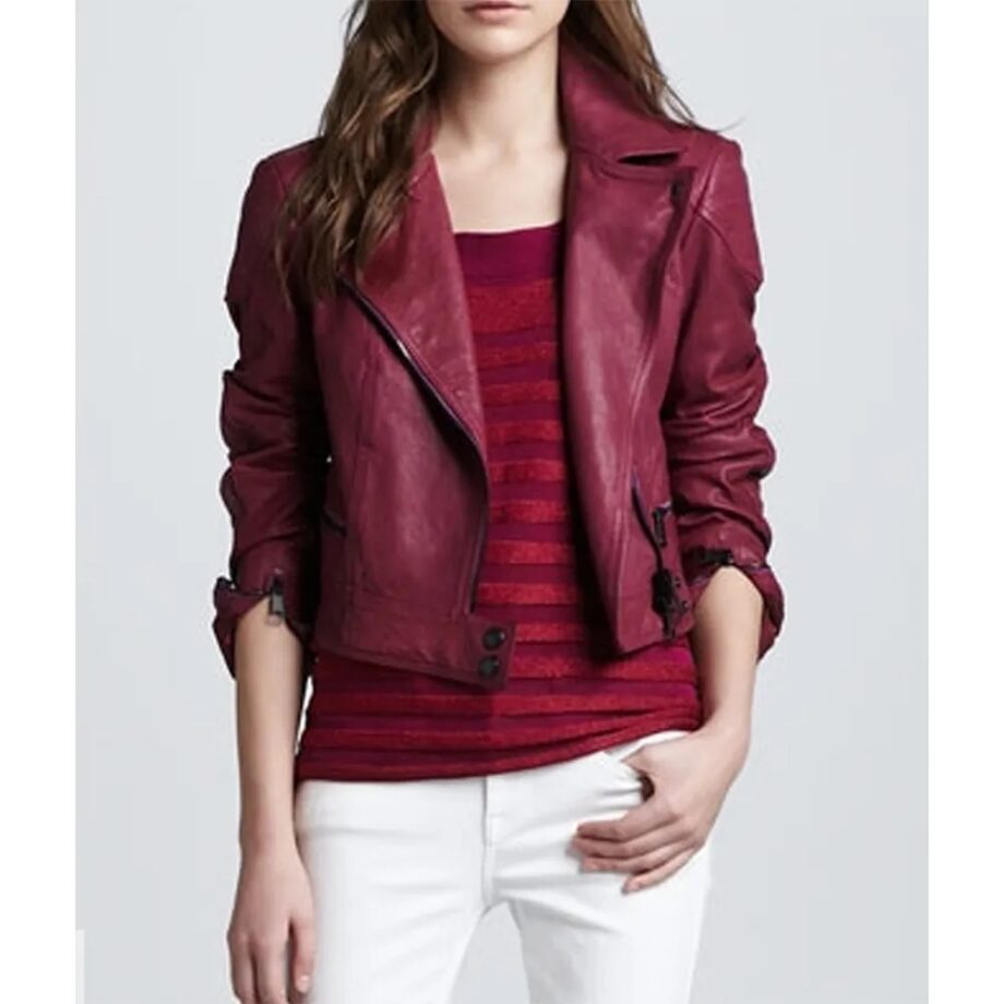 Mindy Kaling Burgundy Leather Jacket