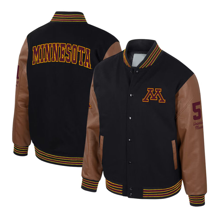 Minnesota Golden Gophers Black & Brown Letterman Jacket