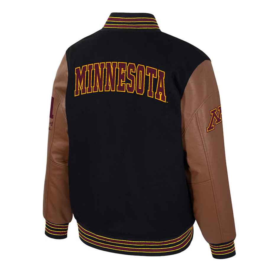 Minnesota Golden Gophers Black & Brown Letterman Jacket