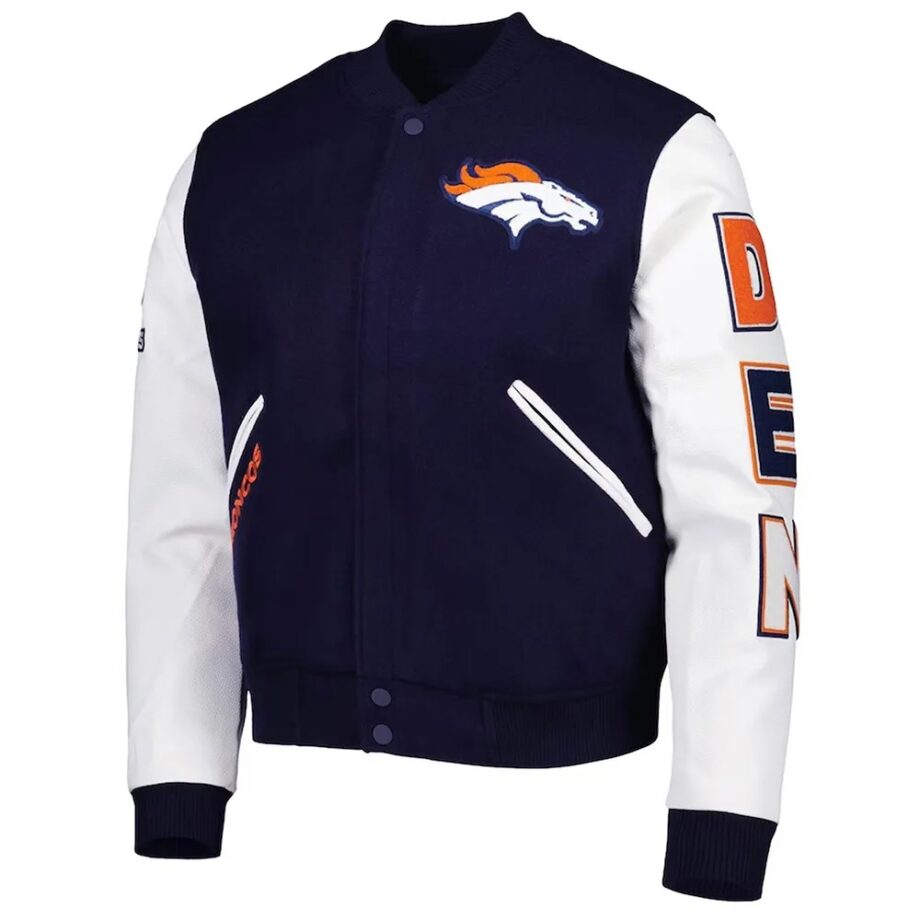 Denver Broncos Logo Navy & White Varsity Jacket