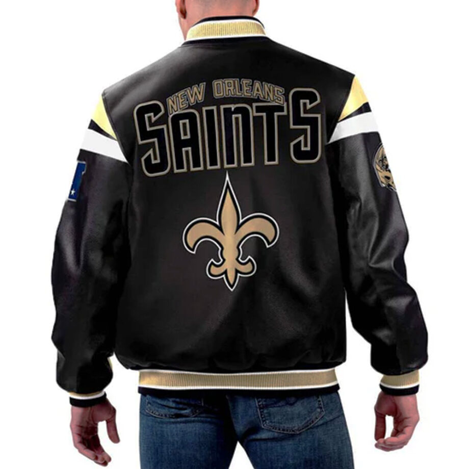 New Orleans Saints Black Varsity Faux Leather Jacket