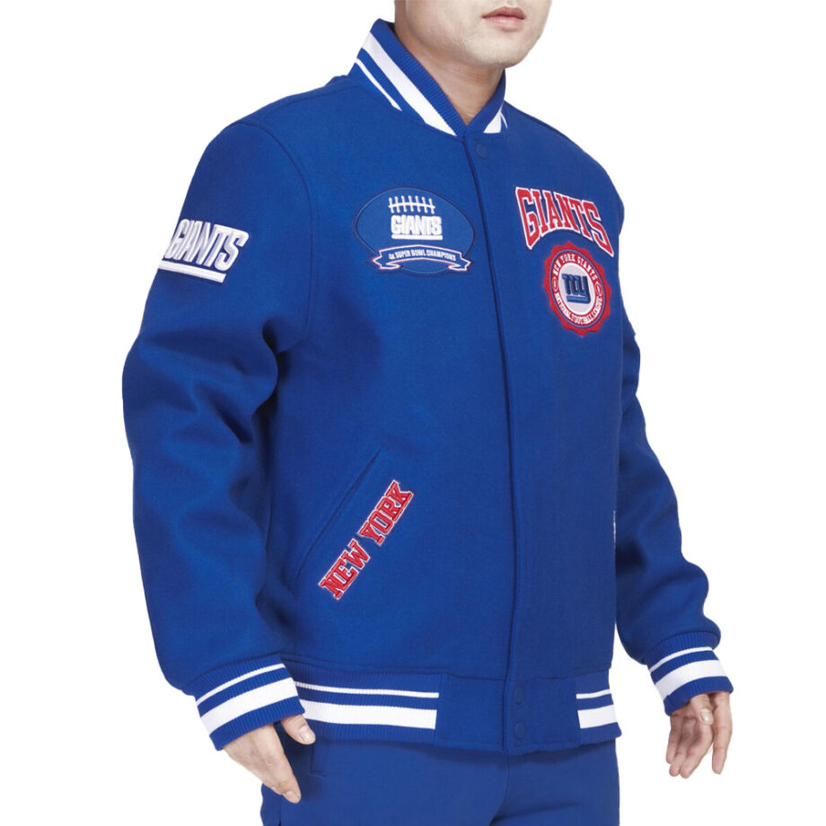NY Giants Crest Emblem Blue Varsity Jacket