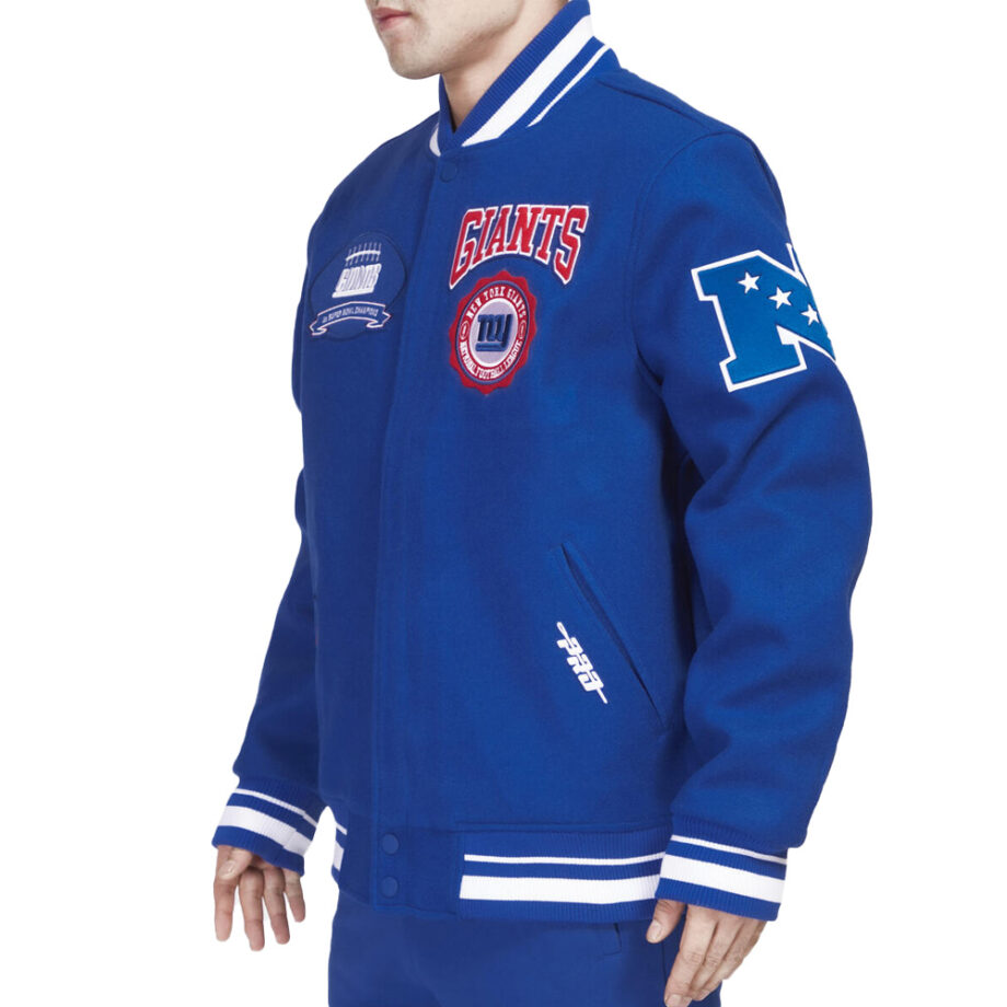 NY Giants Crest Emblem Blue Varsity Jacket