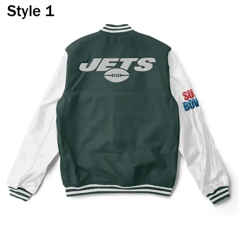 Varsity NY Jets Super Bowler White and Green Jacket