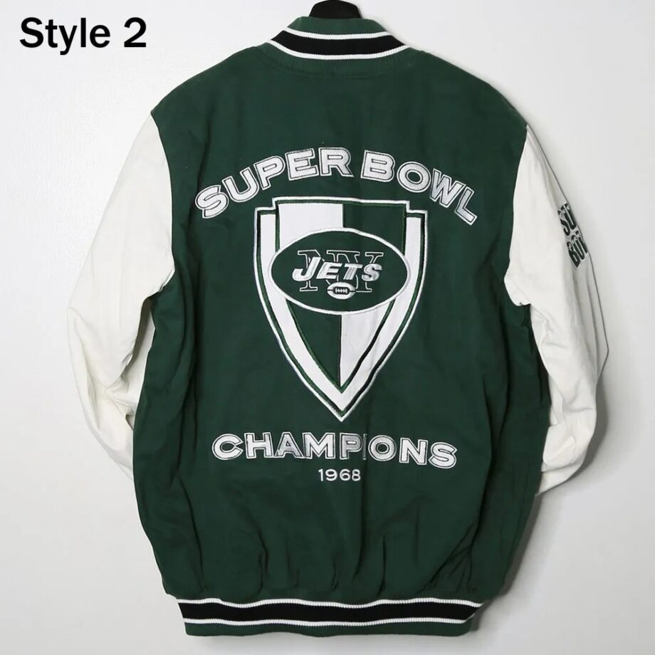 Varsity NY Jets Super Bowler White and Green Jacket