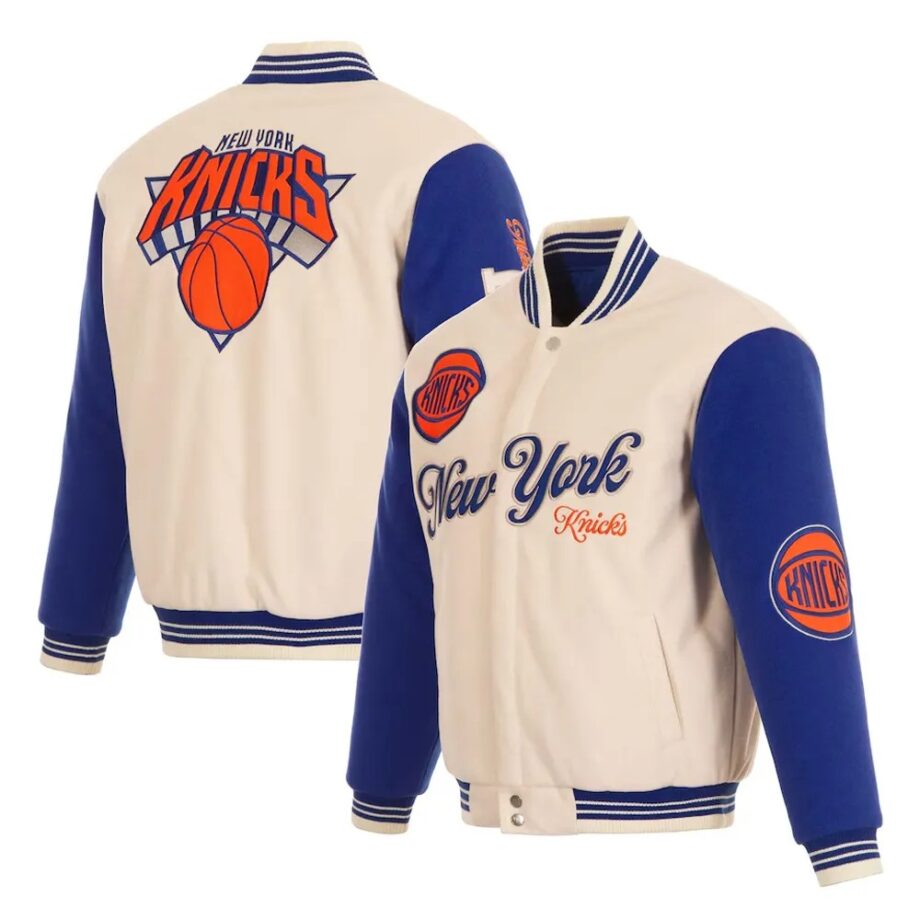 NY Knicks Cream and Royal Varsity Jacket