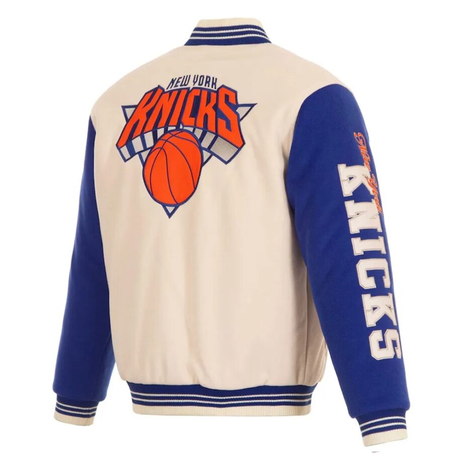 NY Knicks Cream and Royal Varsity Jacket