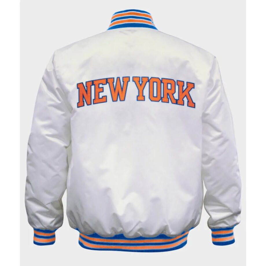 NY Knicks White Satin Jacket