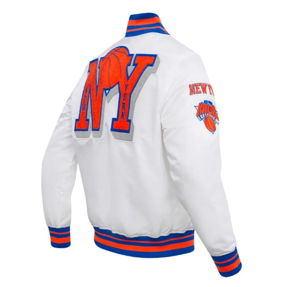 NY Knicks Mashup Classic Rib White Satin Jacket