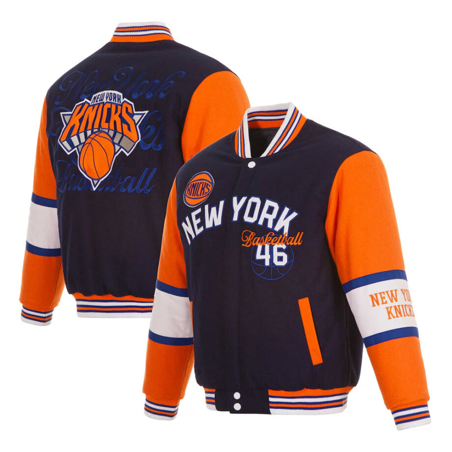 NY Knicks Navy & Orange Varsity Wool Jacket