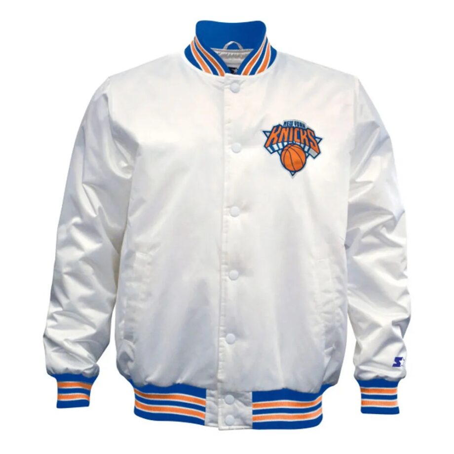 NY Knicks White Satin Jacket