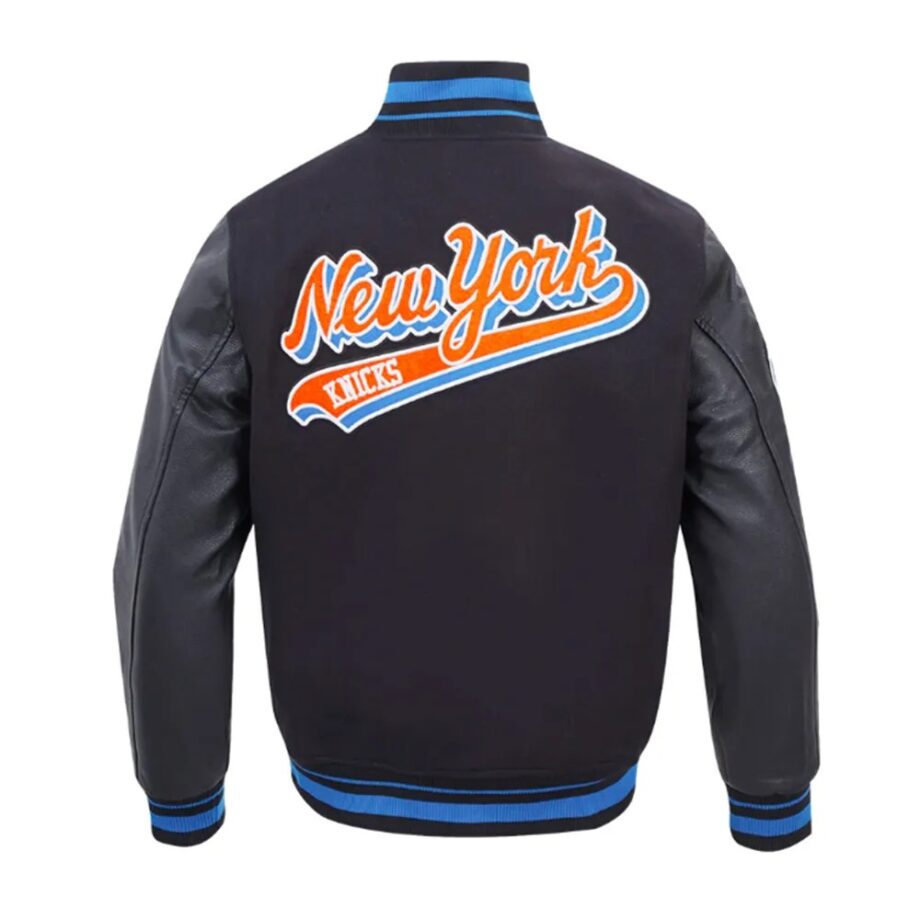NY Knicks Script Tail Classic Rib Varsity Jacket