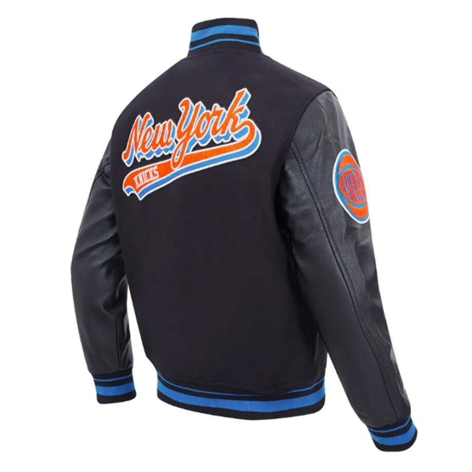 NY Knicks Script Tail Classic Rib Varsity Jacket