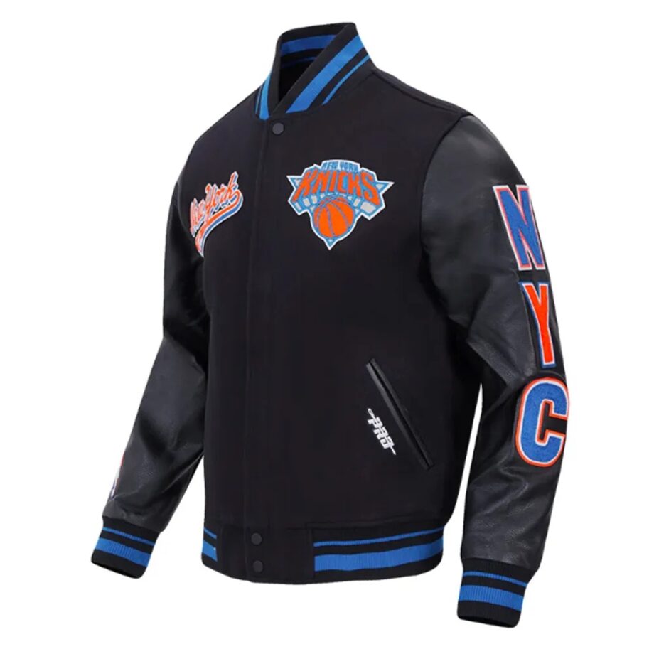 NY Knicks Script Tail Classic Rib Varsity Jacket