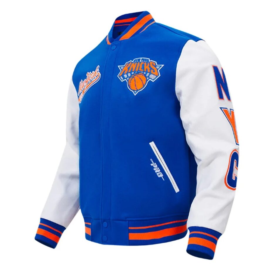 NY Knicks Script Tail Classic Rib Varsity Jacket
