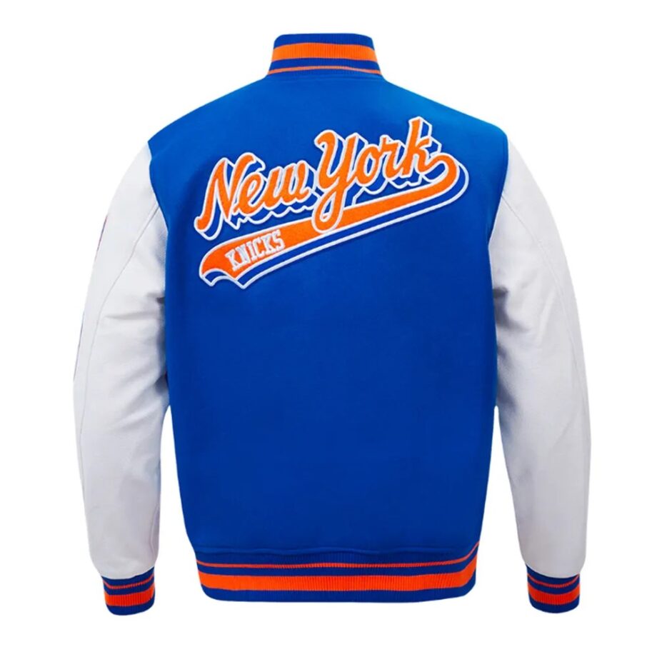 NY Knicks Script Tail Classic Rib Varsity Jacket