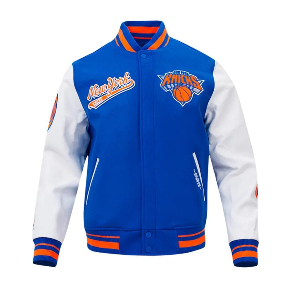 NY Knicks Script Tail Classic Rib Varsity Jacket